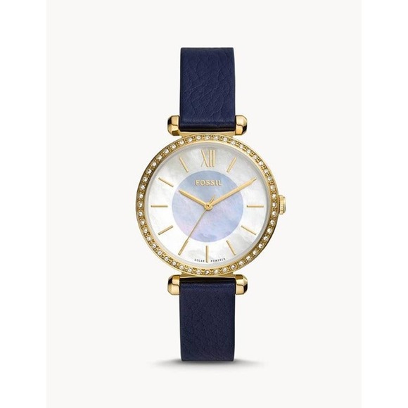 Fossil BQ3821 Tillie Solar-Powered Navy Leather Watch - Picture 1 of 4